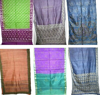 #ad Vintage Multi color Embroidered 100%Pure Silk Premium Saree Sari Craft Fabric $24.83
