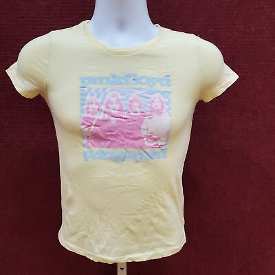 #ad Girls Pink Floyd Yellow Graphic T shirt Short Sleeve Size Large $9.88