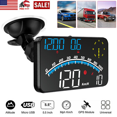 #ad Universal Digital Car GPS KM H MPH Head Up HUD Display Speedometer Warning Alarm $28.48