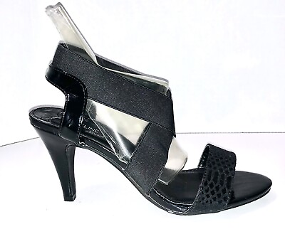 #ad MADELINE STUART Black Patent Snakeskin Print Jeremiah Strappy Heels Size 8.5 $14.98