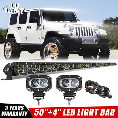 #ad Roof 52quot; LED Light Bar Combo4quot; Pods2 lead harness For 07 18 Jeep Wrangler JK $130.99