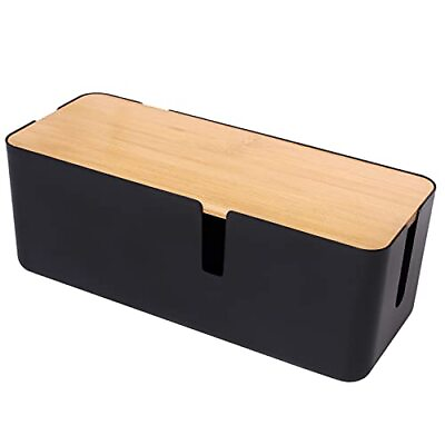 #ad Cable Management Box with Bamboo Lid Small Cable Organizer Box for Extension ... $30.06