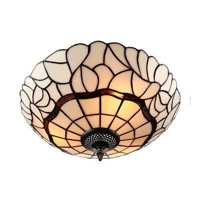 #ad Tiffany Vintage 3 Light Flush Mount Ceiling Lamp Stained Glass Lighting Fixture $149.00