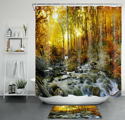 #ad 71quot; Autumn Forest Shower Curtain River Waterfall Scenery Bathroom Accessory Sets $18.55