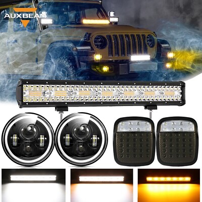 #ad 7quot; inch LED Headlights 20quot; Light Bar Smoked Tail Lamp For Jeep Wrangler TJ CJ $159.99