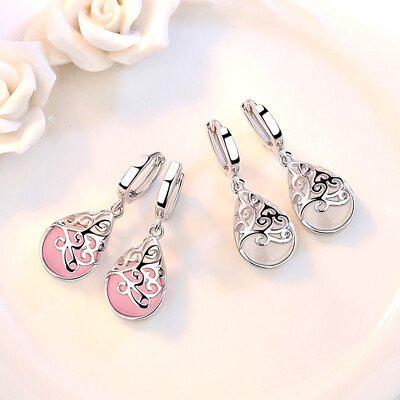 #ad Womens 925 Sterling Silver Hoop Huggie Earrings Opal Drop Retro Earrings Jewelry $6.92