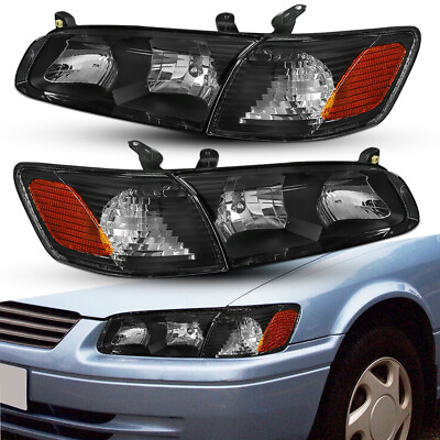 #ad US For 2000 2001 Replacement Toyota Camry Black Clear Headlights Corner Lamps $81.99
