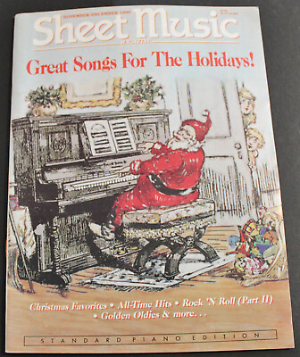 #ad Vintage 1990 SHEET MUSIC MAGAZINE DECEMBER CHRISTMAS ISSUE SANTA PIANO COVER B2 $12.99
