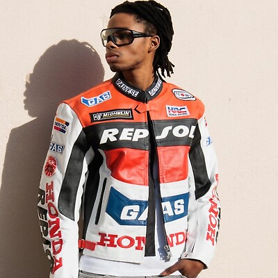 #ad Men#x27;s Honda Repsol Racing Riding Cowhide Leather Motorcycle Jacket $180.00