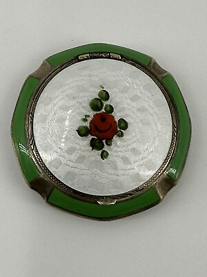 #ad Vintage 1930s Guilloche Enamel Green Compact Rouge amp; Loose Powder $42.00
