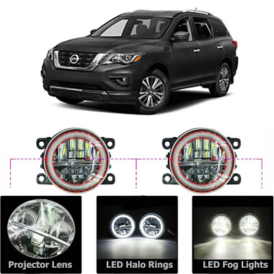 #ad LED Fog Light Kit Angel Eye Rings DRL Daytime Running Lamp For Nissan Pathfinder $57.41