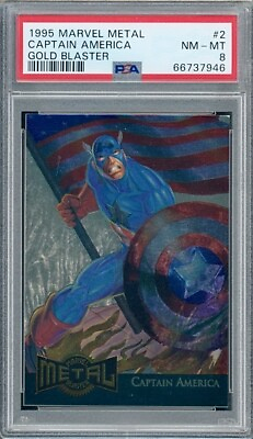 #ad 1995 Marvel Metal Gold Blaster #2 Captain America PSA 8 🔥RARE🔥 $34.00