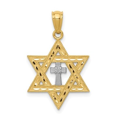 #ad 14K Yellow amp; White Gold Polished 0.01ct Diamond Star of David with Cross $129.00