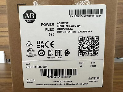 #ad IN US New Sealed Allen Bradley 25B D1P4N104 PowerFlex 525 0.4kW 0.5Hp AC Drive $330.40