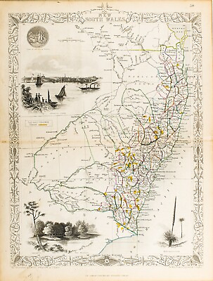#ad 1851 NEW SOUTH WALES AUSTRALIA ORIGINAL TALLIS RAPKIN MAP 11x14 WM77 $119.95