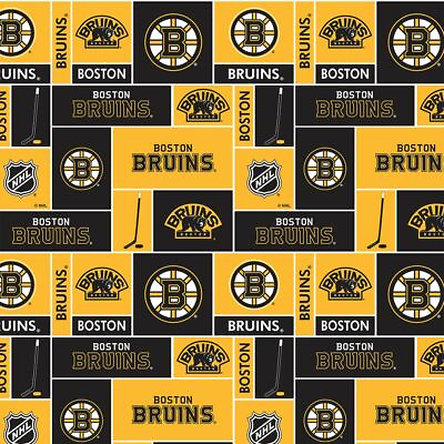 #ad Boston Bruins Cotton Fabric Box Design NHL Cotton Fabric By The Yard $17.99