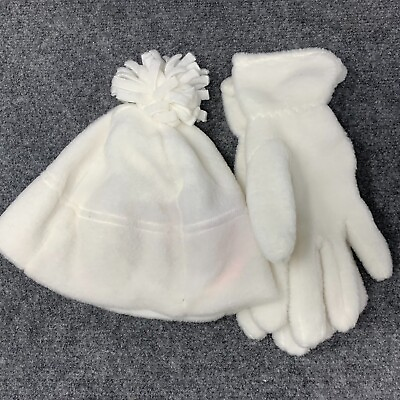 #ad Winter Set Unbranded White Fleece Hat with Tassel and Gloves $8.96