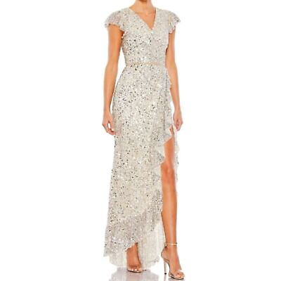 #ad NWT Mac Duggal Sequin Faux Wrap Ruffle Cap Sleeve Gown Women#x27;s Size 8 $298.00