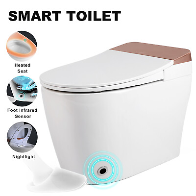 #ad Electric Tankless Toilet One Piece Heat Seat Auto Flush Night Light Foot Sensor $329.99