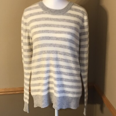 #ad Camp;C California 100% Cashmere Knit White Grey Striped Crew Neck Sweater Medium $28.99