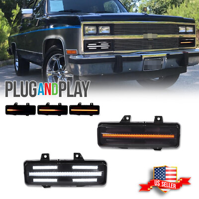 #ad 2X Smoked Switchback LED DRL Signal Lights For Chevy GMC Van Jimmy Pickup Truck $79.99