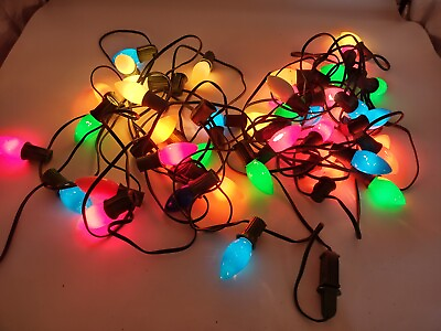 #ad Vintage C9 Christmas Light Set 2 strands Green Wire 50 Sockets Bulbs Works $17.49