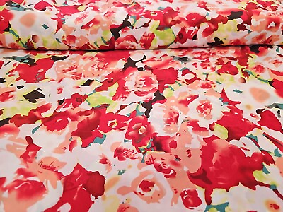 #ad Rose And Poppy Crepe Fabric Dress Blouse Apparel Red Floral By the Yard $8.49