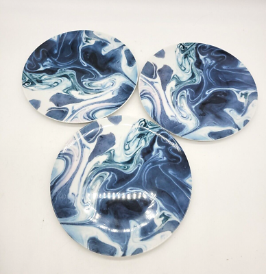 #ad Ikea Plate Dish Ceramic Cobalt Blue Marble Swirl 8.25quot; Marbled Poland Rare Set 3 $17.95
