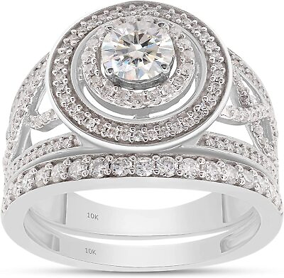 #ad 1.17ct Anniversary Wedding Band Ring Set Lab Created Moissanite 14k White Gold $906.19