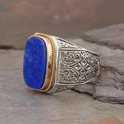 #ad Handmade Turkish lapis lazuli Ring Retro Ancient Silver Color Carved Men Rings $15.00
