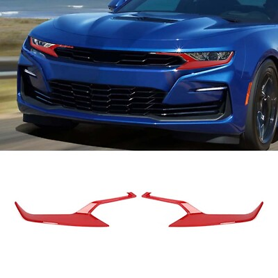 #ad 2pcs Red Front Headlight Lamp Cover Trim For Chevrolet Camaro 2019 Accessories $59.99