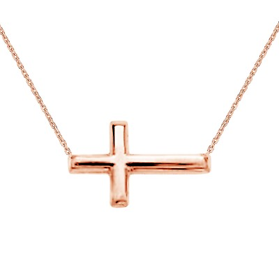 #ad 14K Rose Pink Gold Sideways Cross Necklace Adjustable Chain 18quot; $201.25