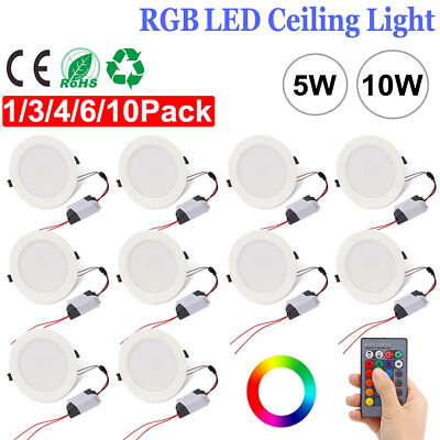 #ad 5W 10W RGB Dimmable LED Ceiling Light Recessed Round Downlight AC85 265V Fixture $11.55