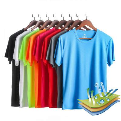 #ad T Shirt Sports Tee Pullover Short Sleeve Gym Top Lightweight Solid Cool Dry $9.44
