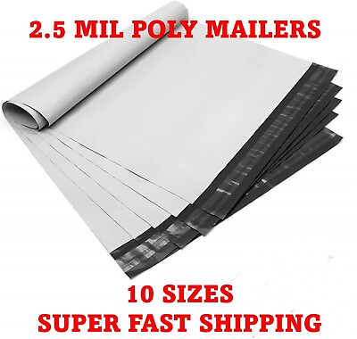 #ad POLY MAILERS SHIPPING ENVELOPES SELF SEALING PLASTIC MAILING BAGS 2.5 MIL WHITE $287.85