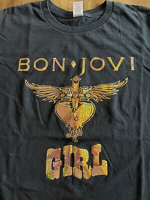 #ad Bon Jovi Girl Gold Bling Band Graphic T Shirt Size Large $19.98