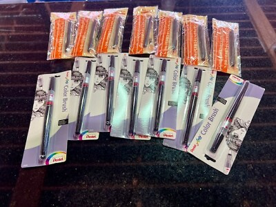 #ad Pentel Pigment Black Brush Pen – Lot of of 7 Pens 21 refills Japan $75.00