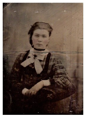 #ad Antique Tintype Photo of Beautiful Young Woman Wearing Plaid Dress $24.50