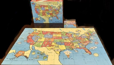 #ad Random House 140 pc Jigsaw Puzzle United States of America Map USA Fact Book $9.00