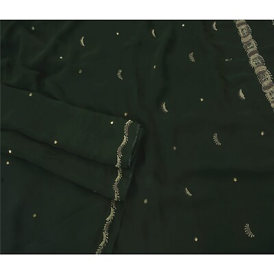 #ad Sanskriti Vintage Green Sarees Blend Georgette Fabric Zari Hand Embroidered Sari $37.23