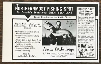 #ad 1967 Arctic Circle Lodge Great Bear Lake Canada Print Ad Fishing Gigantic Trout $5.65