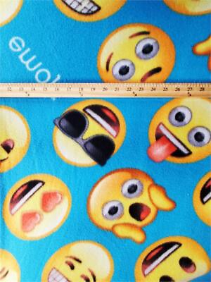 #ad Fleece UNIVERSAL EMOJIS Printed Fabric LIGHT BLUE 58quot; Wide Sold by the yard $19.90