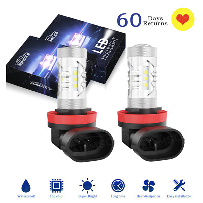 #ad H11 LED Fog Lights Conversion Bulbs Kit 80W 8000K White 30 Days Free Return $16.99