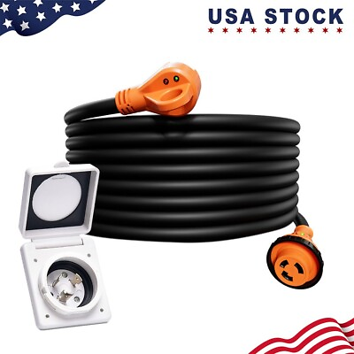 30 Amp 25 ft RV Extension Cord with Polarity LED Light amp;30A Power Inlet $59.98