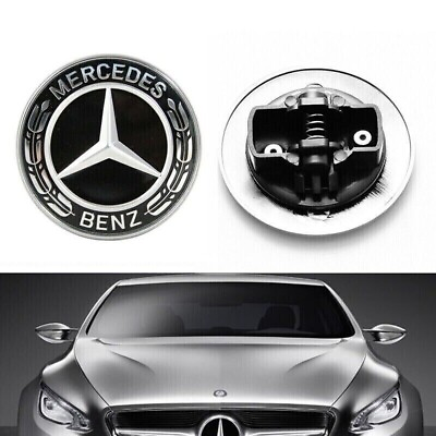 #ad Front Hood Emblem Blackamp;Silver Flat Laurel Wreath Badge For Mercedes Benz 57mm $11.00