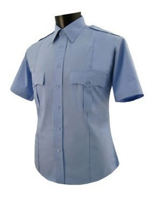 Uniform Security Guard police light Blue polyester shirt short sleeve $15.99