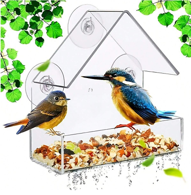 #ad 1pc Transparent Outdoor Bird Feeders with Strong Suction Cups Bird Cage Box $6.99