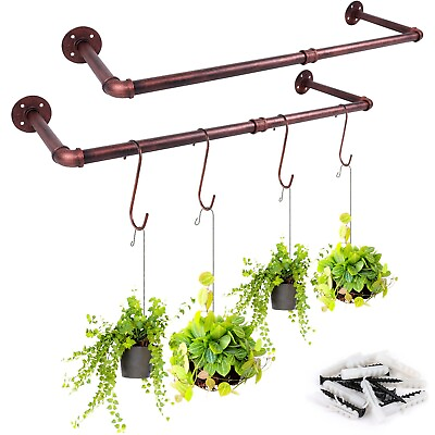 #ad Wall Window Plant Hanger Set of 2 Metal Plant Hanging Rod with 4 Hooks Hang... $64.62