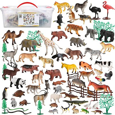#ad 100 Pcs Set of Animal Plastic Figures Playset Includes Wild Safari Zoo Jungle $88.50