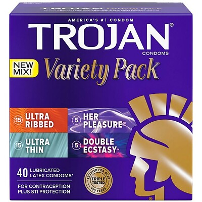 #ad #ad Trojan Pleasure Pack Assorted Premium Latex Condoms 40 Count $19.97
